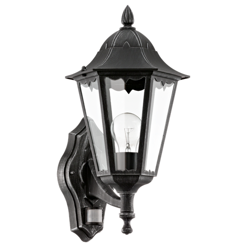 Navedo væglampe i Støbt Aluminium Sort og patina Silver med glasskærm Klar, MAX 60W E27, bredde 20 cm, dybde 28,5 cm, højde 42,5
